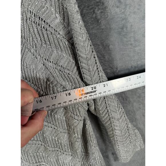 ANA A New Approach Silver Open Knit Cardigan Sweater XL Metallic Draped Hem - Picture 6 of 8